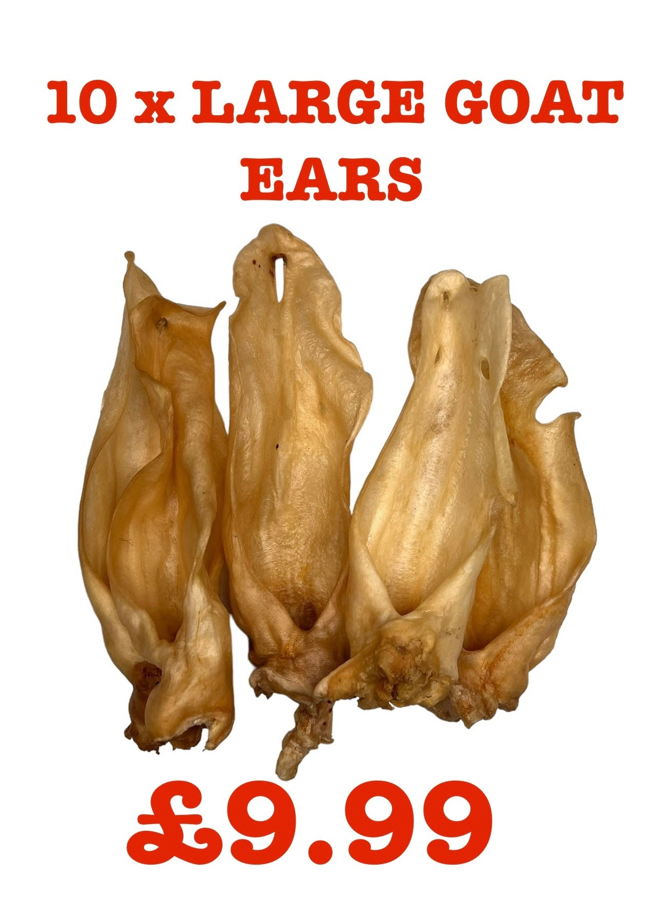 Goat Ears for Dogs Pack Of 10 “LARGE” ears